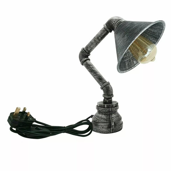 Retro Industrial Steampunk Water Pipe Table Lamp E27~2260 – Brushed Silver