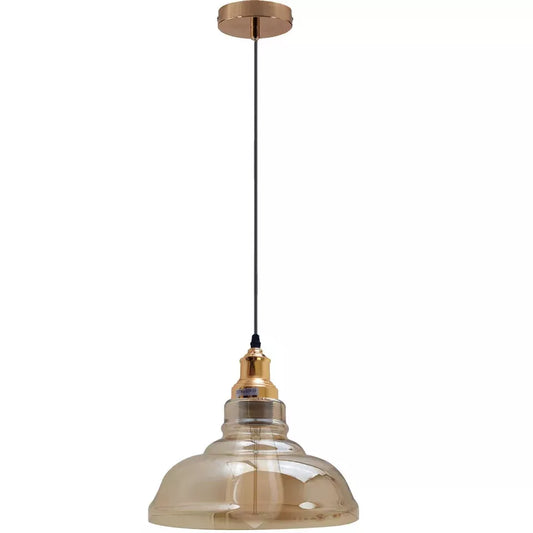 Retro Amber Glass Pendant Light – Brass Hanging Lamp, E27 Ceiling Light ~6019