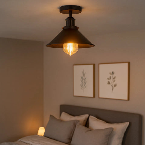 Industrial Flush Mount Ceiling Light Single E27 Metal Shade Fitting~2144
