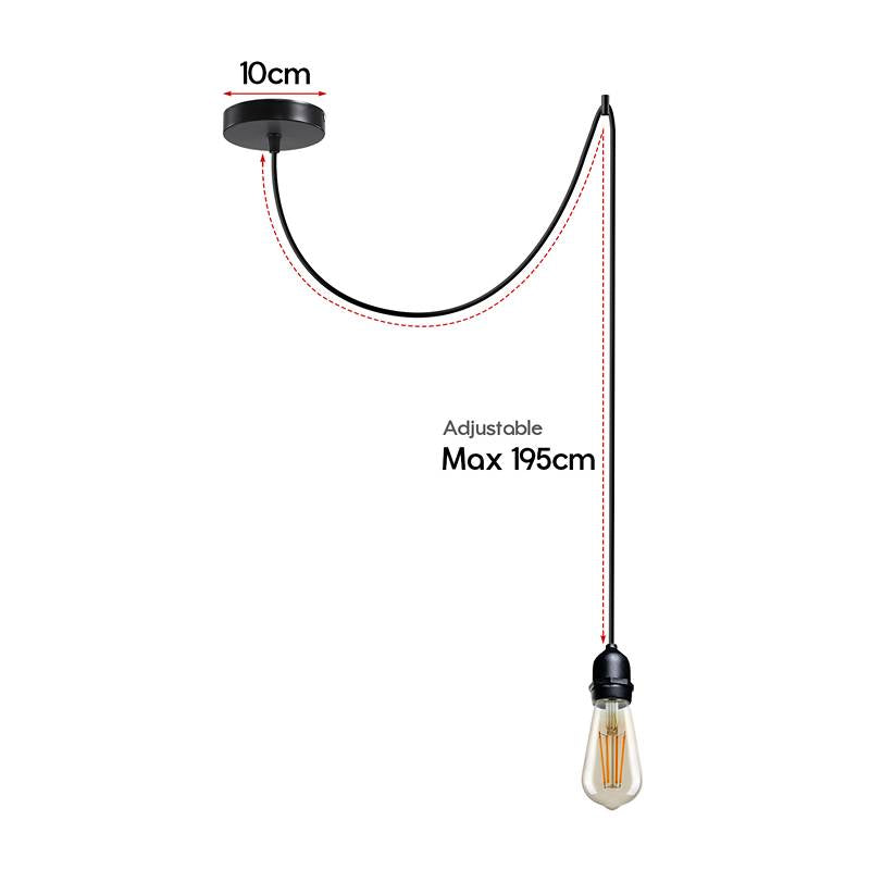 Vintage E27 Bulb Holder Suspension Light Fitting Ceiling 2m Hanging Pendant Light-Size