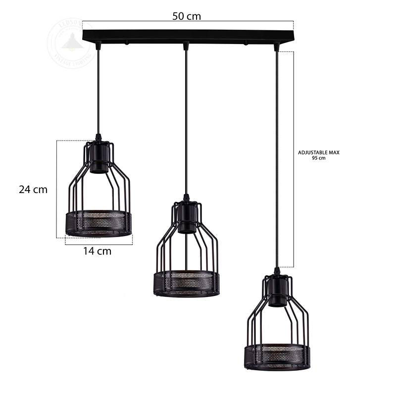 3 way Ceiling pendant Light Cage Rectangle Light Fitting-Size