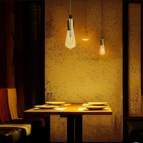 Dining table with two light bulbs