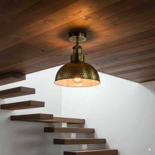 dome install tiffany vintage satin nickel semi-flush light 26 cm, modern metal dome ceiling fixture, E27 nickel industrial light, contemporary flush mount lighting