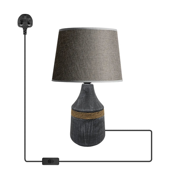 Modern Minimalist Table Lamp E27 – Fabric Shade Ceramic Base~5160 – Gray / Yes