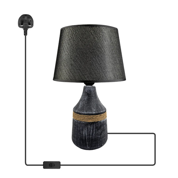 Modern Minimalist Table Lamp E27 – Fabric Shade Ceramic Base~5160 – Black / Yes