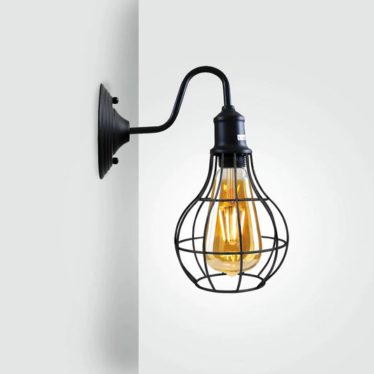 LEDSone industrial Vintage Rustic Wall Sconces Wire Cage Black Industrial Wall Light Lampshade~2900