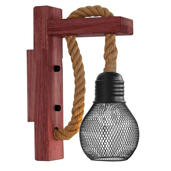 Rope Wall Lights Rustic Vintage Wooden Wall Lamps ~4571 – 1 pack / Without Bulb
