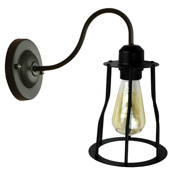 Industrial Cage Wall Light Vintage E27 Matt Black~2900 – Mug Shape