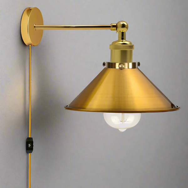 Vintage Metal Retro Modern Plug In Wall Sconce Light Fitting ~ 5368 – Yes / Yellow Brass