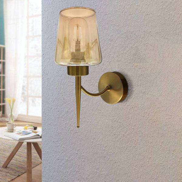Glazen wandlamp in antiek messing~4905