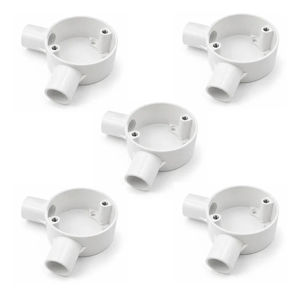 five white 20mm conduit angle junction boxes
