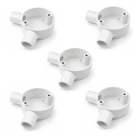 five white 20mm conduit angle junction boxes