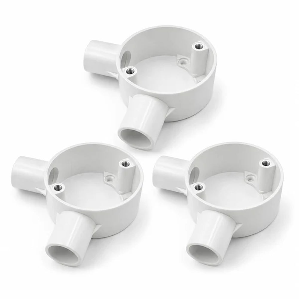 three white angle junction boxes