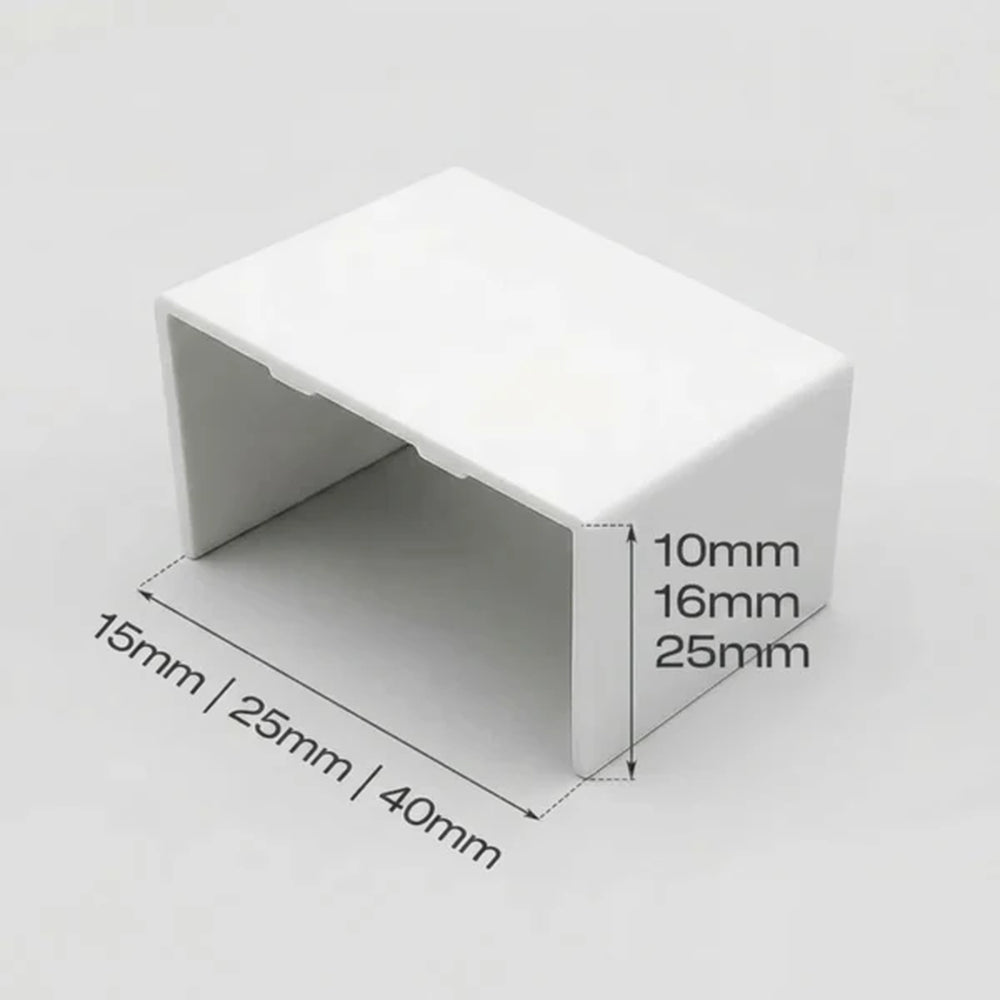 white straight trunking connector with 10, 16 and 25mm heights