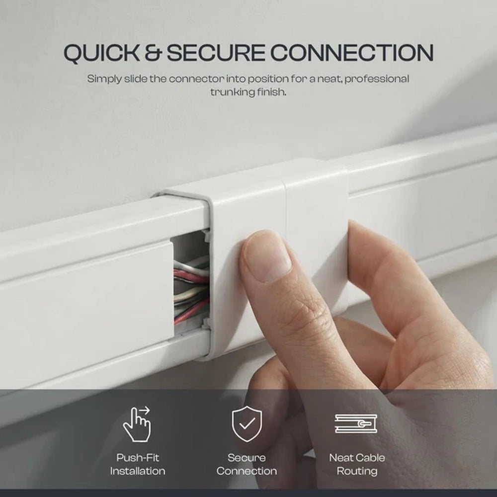 hand sliding a straight connector over a trunking joint