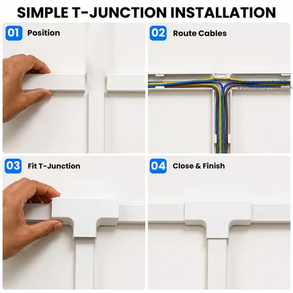 four steps to fit a trunking T-junction: position, route, fit, close