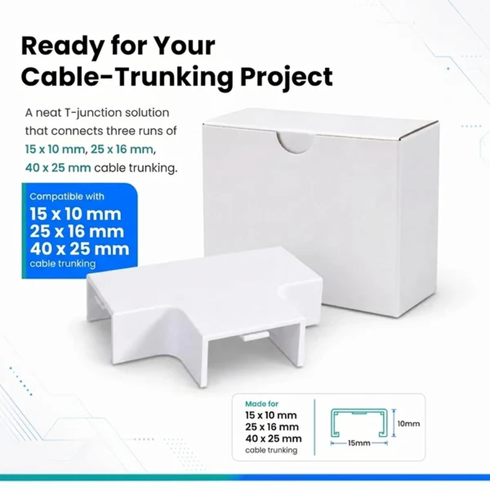 white trunking T-junction shown with its retail box