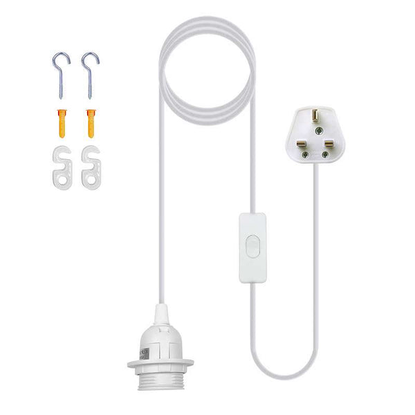 E27 Plug in Hangende Plafondlamp Armatuur Witte Lampfitting Snoer~4547 – 2m / Met houder