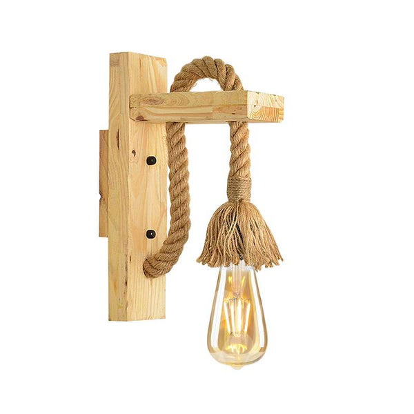 E27 Wooden Rope Wall Lamp Indoor Lighting ~4568 – 1 Pack / With Bulb