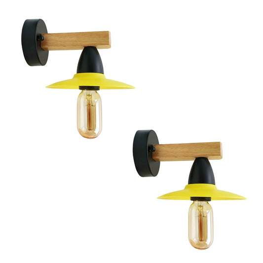 2Pack Yellow LED Wall Light Sconce Wood,15cm Lamp Shade,E27 Lamp Holder~4350