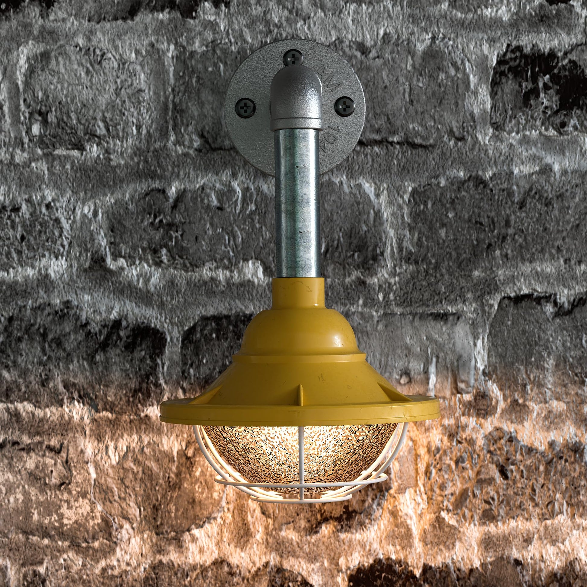 yellow conduit wall light 2-pack, E27 bulb included metal sconce, yellow industrial wall lamp pair, galvanized pipe light 10.5cm, vintage loft wall fixture