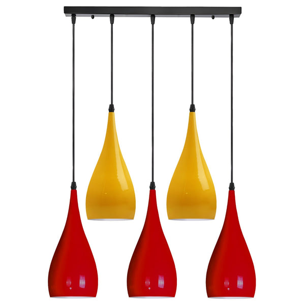 5 Way Ceiling Pendant Light Industrial Hanging Lamp ~6108 – Red & Yellow / No