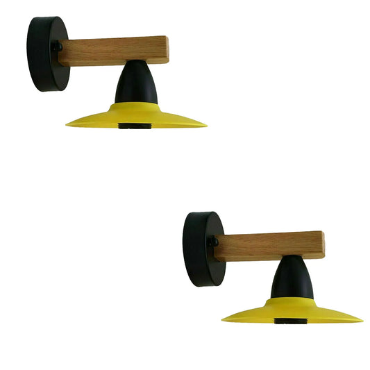 2Pack Yellow LED Wall Light Sconce Wood,15cm Lamp Shade,E27 Lamp Holder~4350