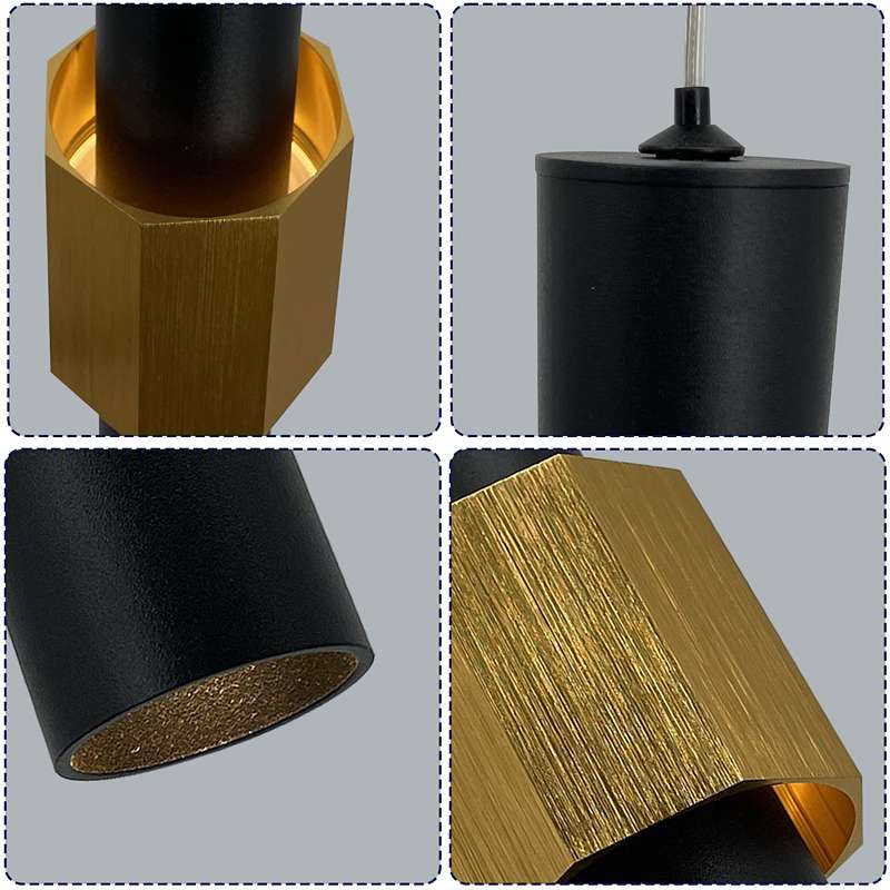 Modern Black & Gold Long Tube Aluminum Ceiling Pendant Cylindrical LED Light-App 6