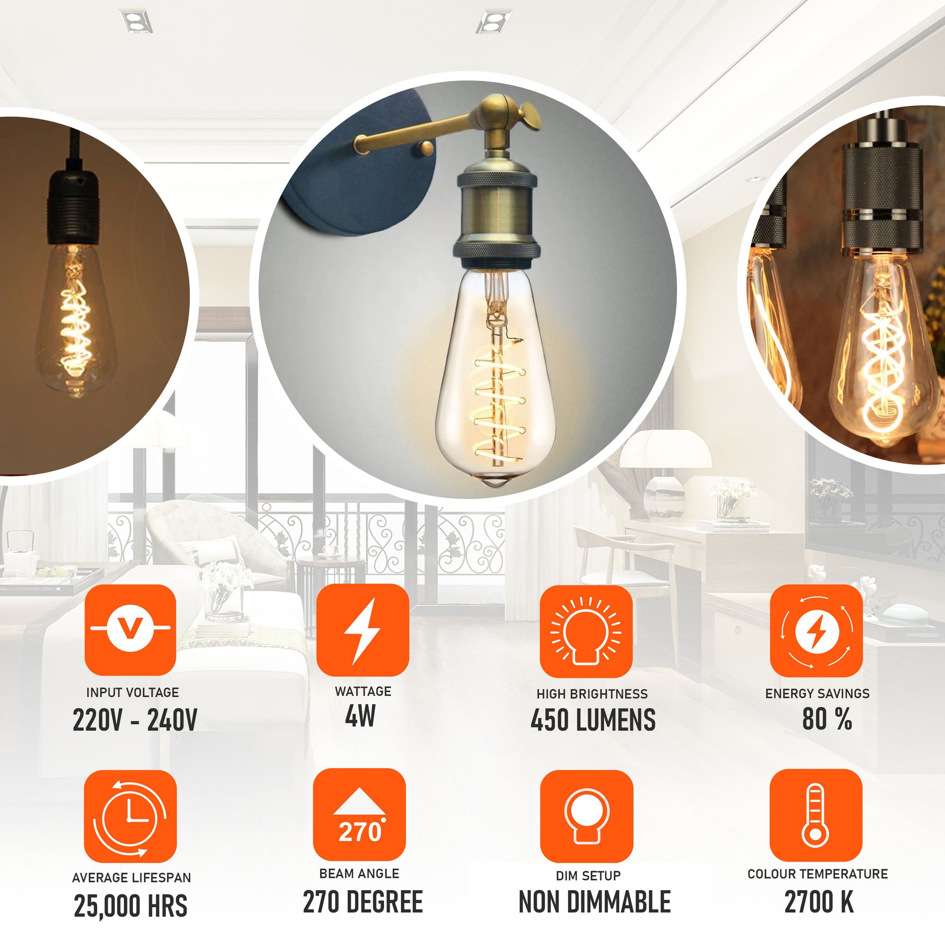LED Light ST64 4W Warm White Bulb Filament Bulbs-Details