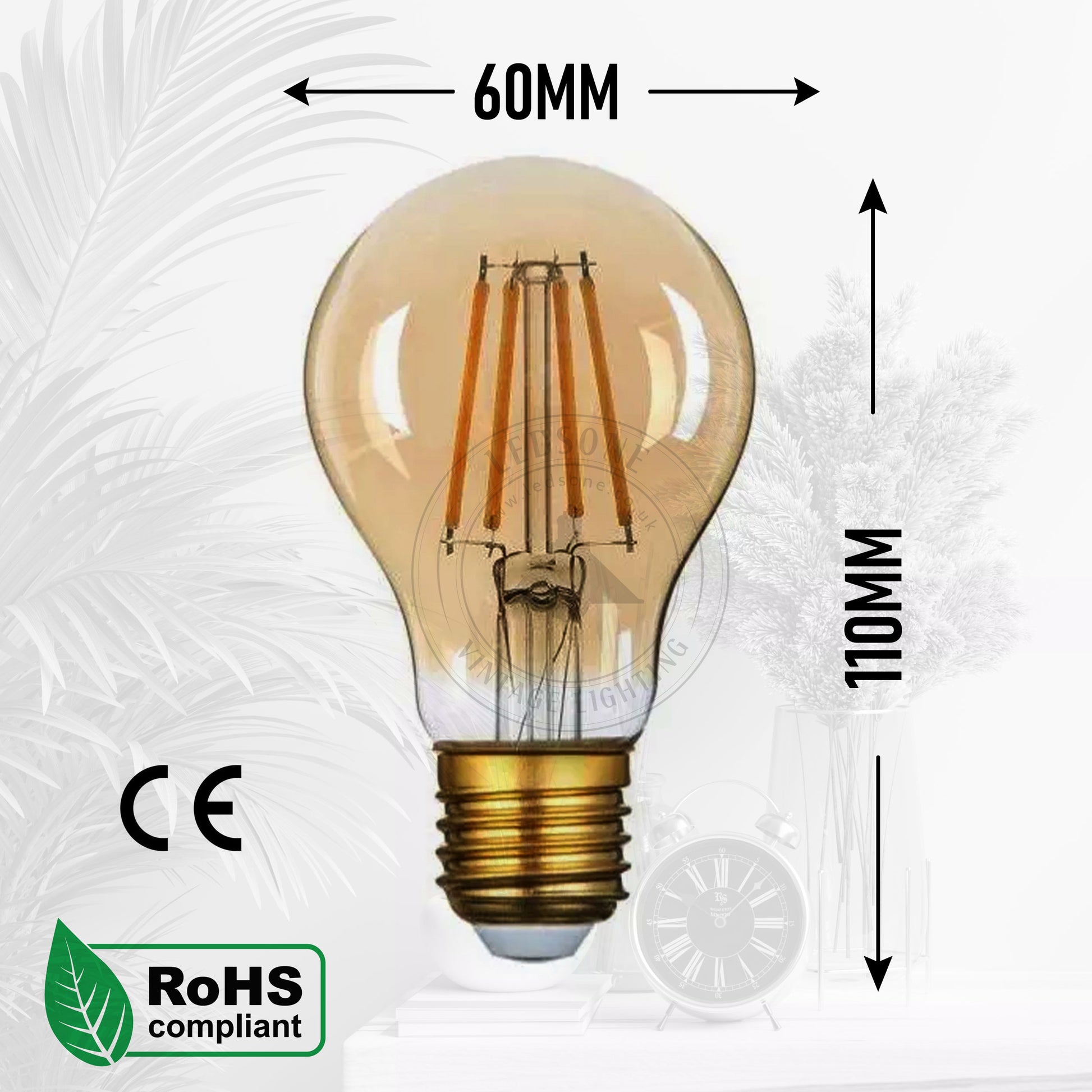 A60 E27 4W Dimmable LED Vintage Classic Light Bulb-Size