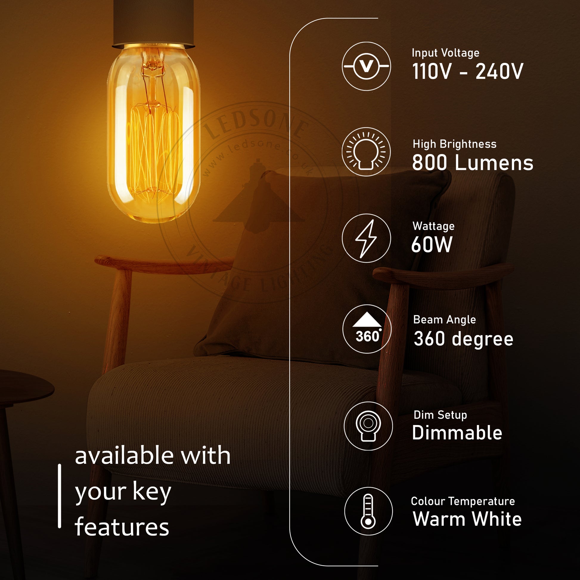 T45 E27 60W Dimmable Filament Dimmable Incandescent Bulb~3232