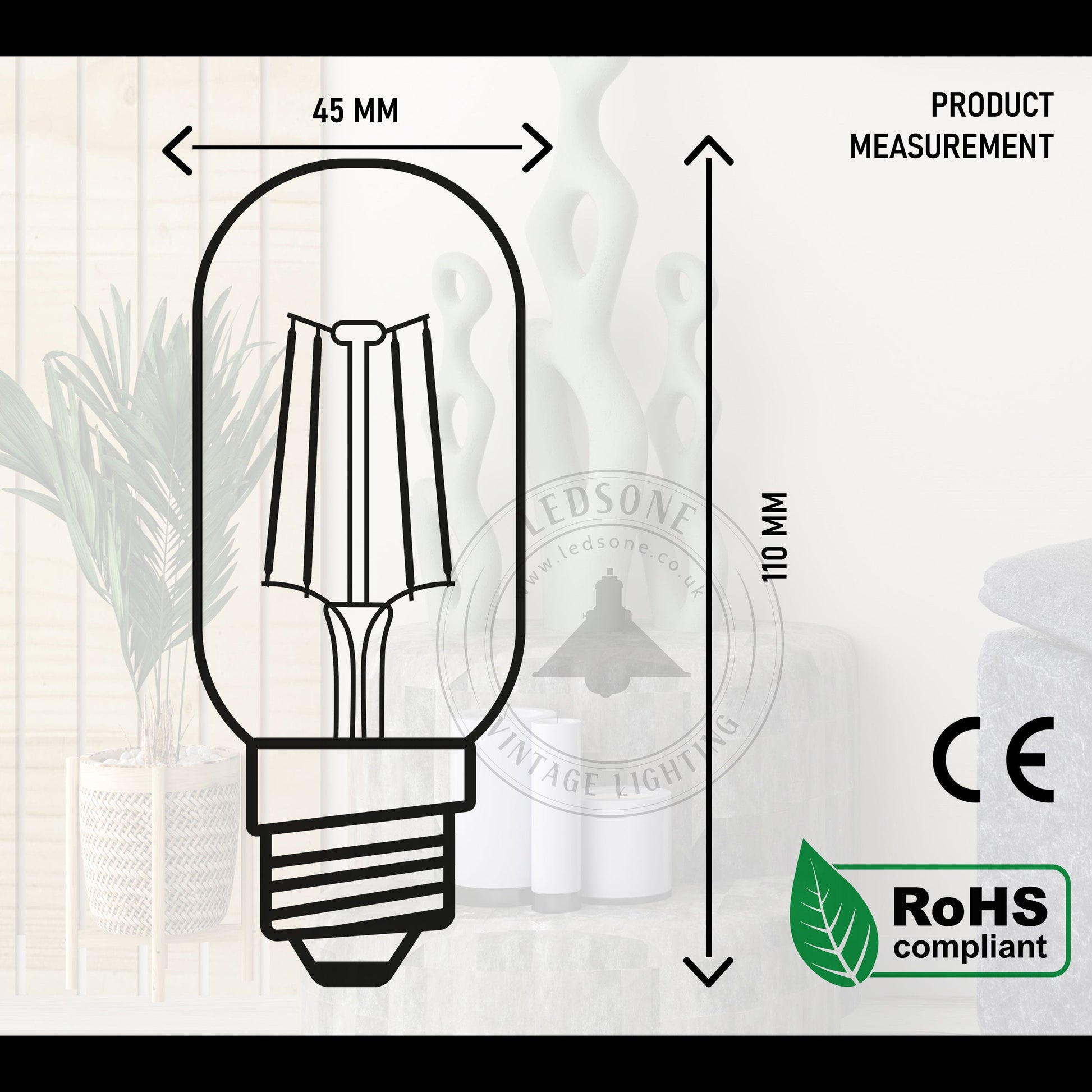 4W T45 E27 LED Dimmable Vintage Filament Light Bulb~3077 - LEDSone UK Ltd