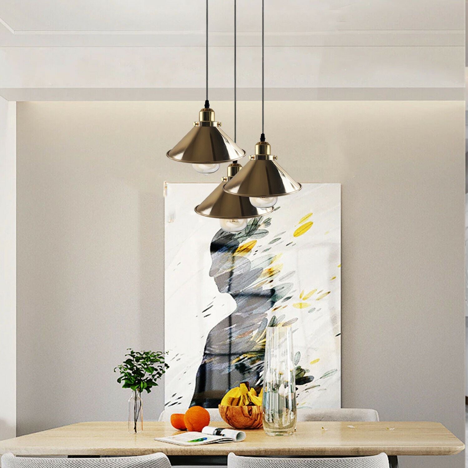 Modern Industrial French Gold Hanging Ceiling Pendant Light Metal Cone Shape Indoor Lighting For Bed Room, Kitchen, Living Room~1171 - LEDSone UK Ltd