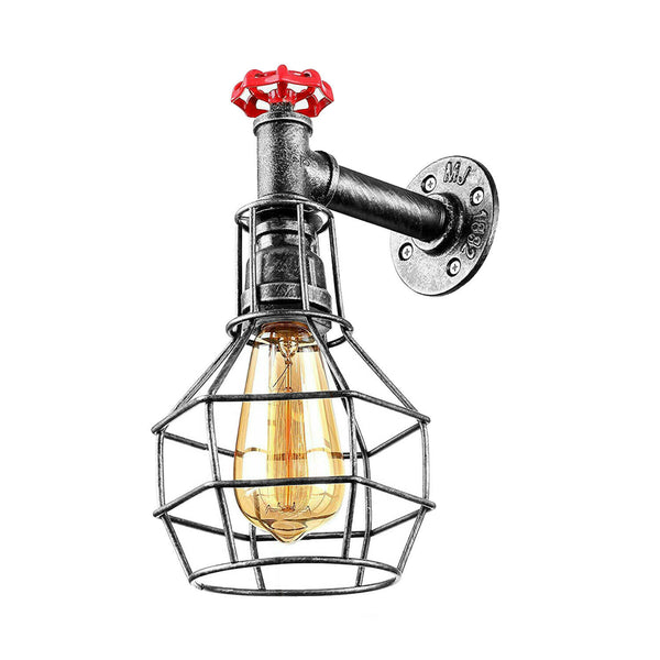 Modern Industrial Retro Vintage Style Pipe Cage Wall Light Wall Lamp Fixture~1118 – Brushed Silver