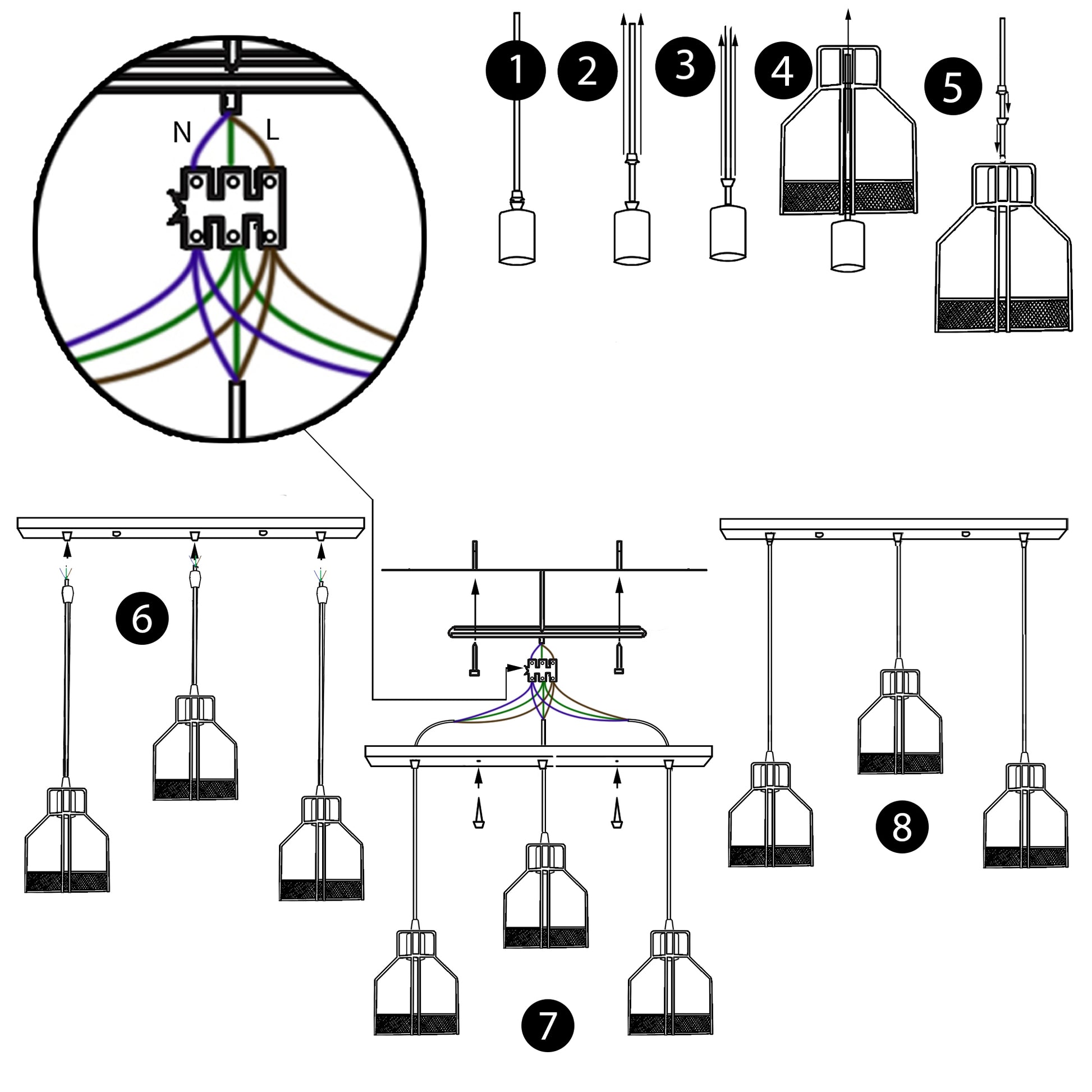 modern 3 way cluster pendant - instruction image