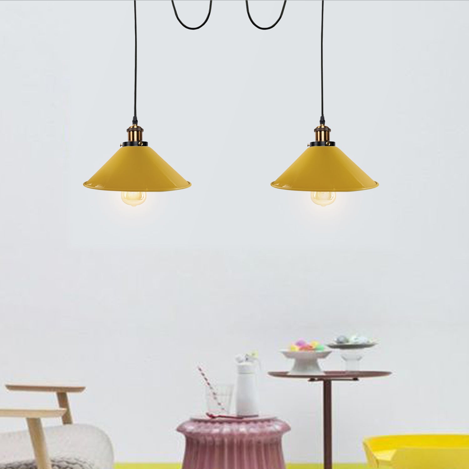 Yellow 2 Way Retro Industrial Ceiling E27 Hanging Lamp Pendant Light~3497 - LEDSone UK Ltd