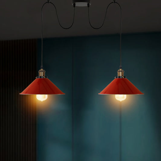 Red 2 Way Retro Industrial Ceiling E27 Hanging Lamp Pendant Light~3499 - LEDSone UK Ltd