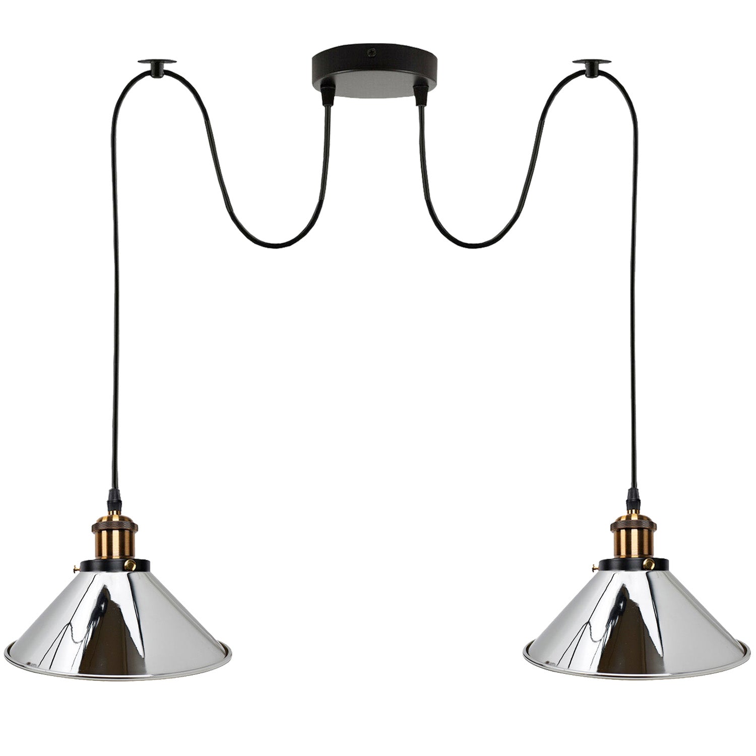 Chrome 2 Way Retro Industrial Ceiling E27 Hanging Lamp Pendant Light~3496 - LEDSone UK Ltd