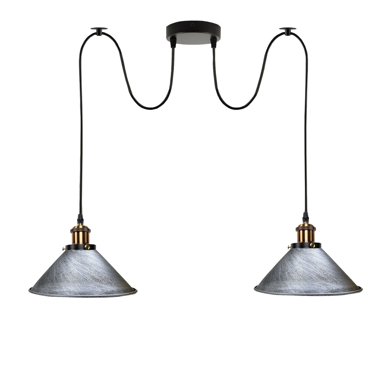 Brushed Silver 2 Way Retro Industrial Ceiling E27 Hanging Lamp Pendant Light~3493 - LEDSone UK Ltd