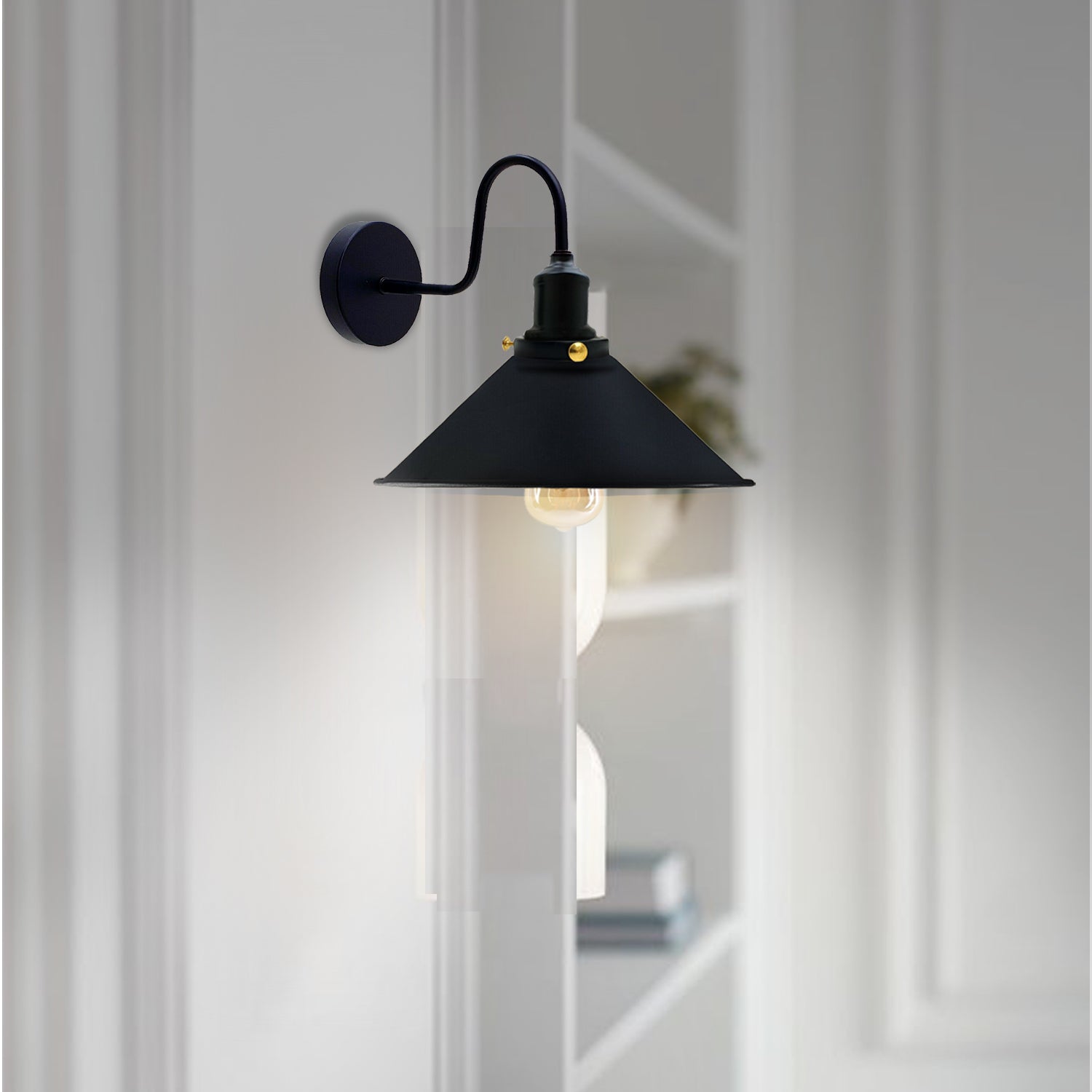 LEDSone Industrial Vintage White Swan Neck Wall Light Indoor Sconce Metal Cone Shape Shade~3481 - LEDSone UK Ltd