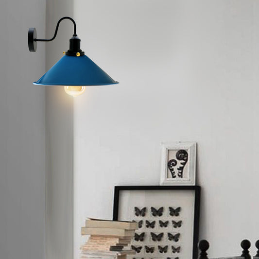 Blue Industrial Swan Neck Wall Light Indoor Sconce Metal Cone Shape Shade~3485 - LEDSone UK Ltd