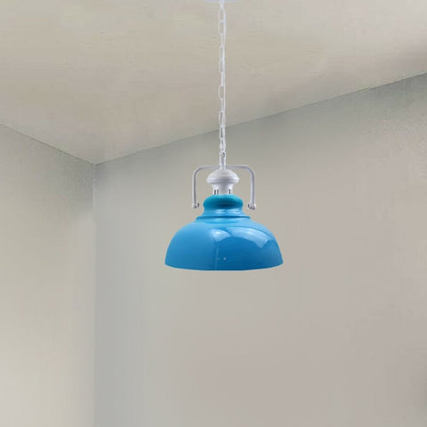 Industrial vintage Retro Indoor Chrome Metal Blue Pendant Light E27 UK Holder~3849