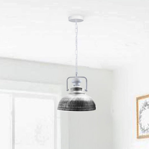 Industrial vintage Retro Indoor Hanging Metal Brushed Silver Pendant Light E27 UK Holder~3848
