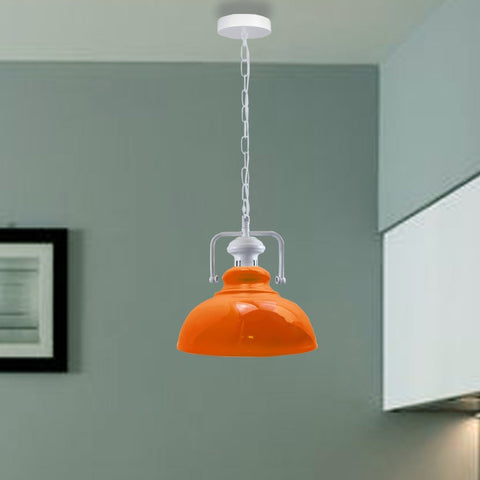 Industrial vintage Retro Indoor Hanging Ceiling Metal Orange Pendant Light E27 UK Holder~3839