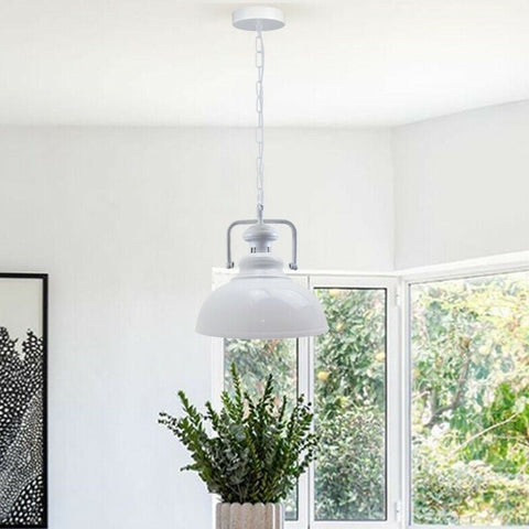 Industrial vintage Retro Indoor Hanging Ceiling Metal White Pendant Light E27 UK Holder~3832