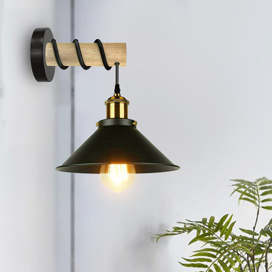 Modern Combined Solid Wooden Arm Chandelier Lighting With Black Cone Shaped Metal Shade wall sconce~3471 - LEDSone UK Ltd