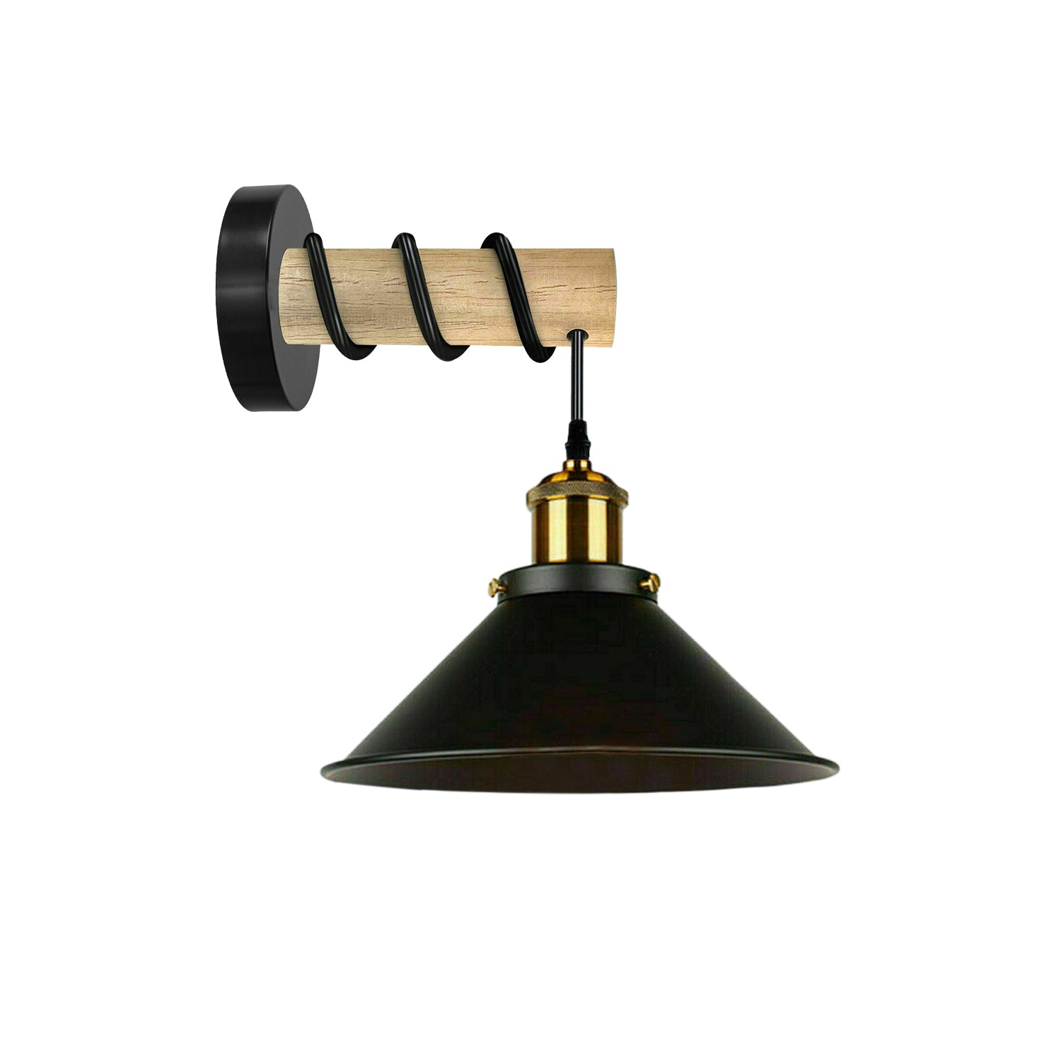 Modern Combined Solid Wooden Arm Chandelier Lighting With Black Cone Shaped Metal Shade wall sconce~3471 - LEDSone UK Ltd