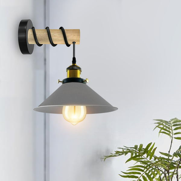Modern Combined Solid Wooden Arm Chandelier Lighting With Metal Cone Shaped wall sconce~3471 – Grey