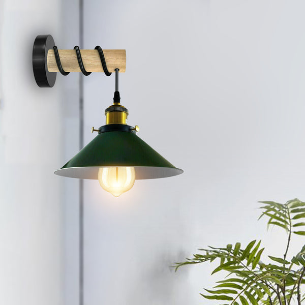 Modern Combined Solid Wooden Arm Chandelier Lighting With Metal Cone Shaped wall sconce~3471 – Green