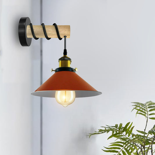 Modern Combined Solid Wooden Arm Chandelier Lighting With Orange Cone Shaped Metal Shade wall sconce~3474 - LEDSone UK Ltd